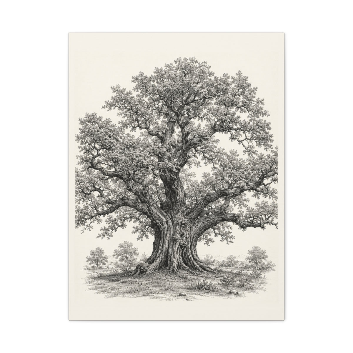 Detailed Engraved Oak Study Trees Wall Art & Canvas Print