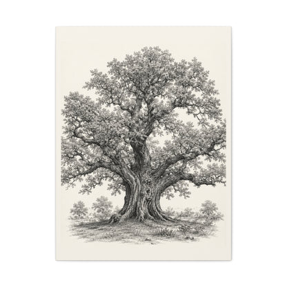 Detailed Engraved Oak Study Trees Wall Art & Canvas Print