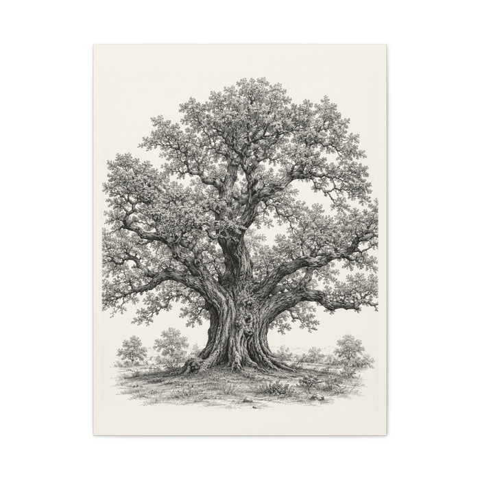 Detailed Engraved Oak Study Trees Wall Art & Canvas Print