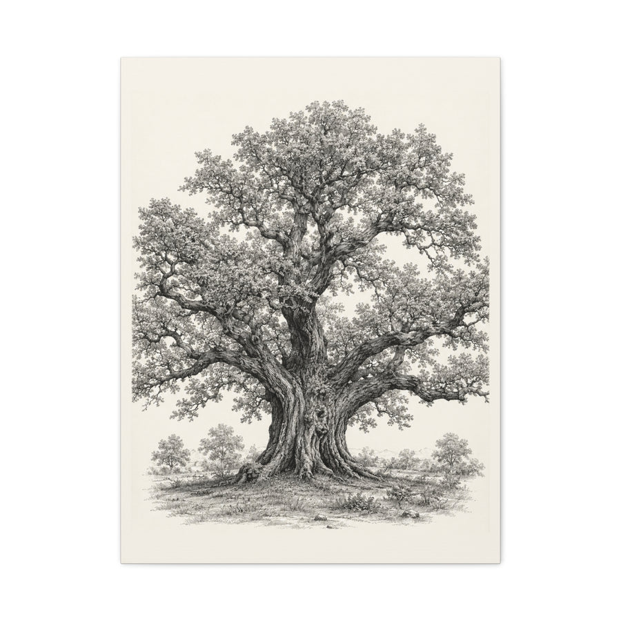 Detailed Engraved Oak Study Trees Wall Art & Canvas Print