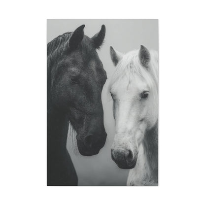 Intimate Dual Horse Monochrome Wall Art & Canvas Print