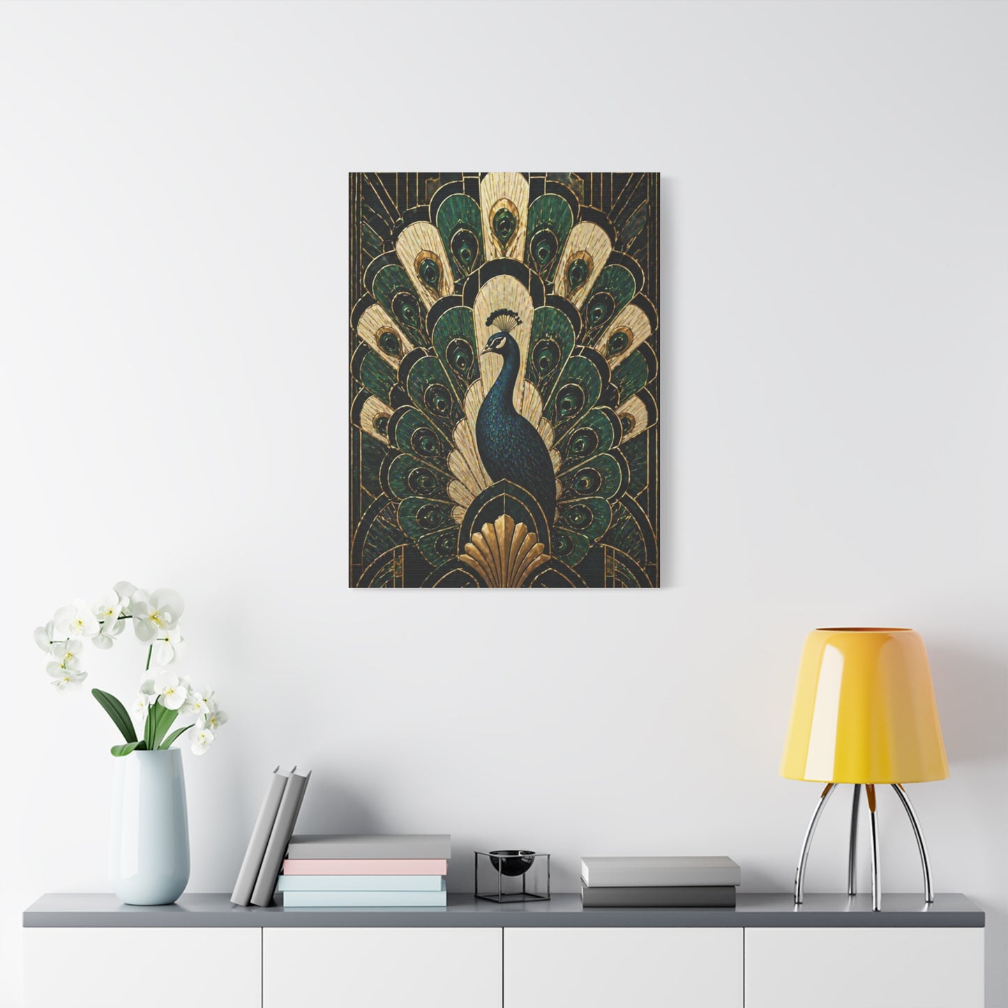 Art Deco Peacock Fan Composition Wall Art & Canvas Print