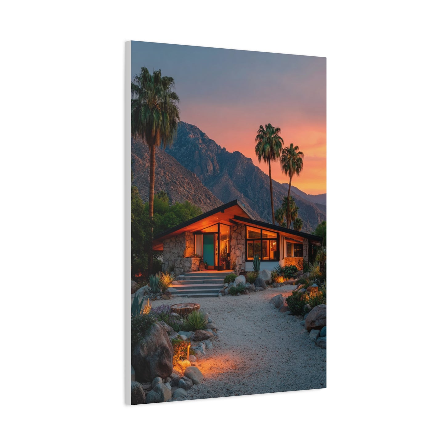 Desert Modern House at Sunset Wall Art & Canvas Print