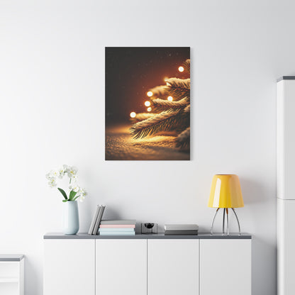 Snowy Pine Branch Fairy Lights Wall Art & Canvas Print