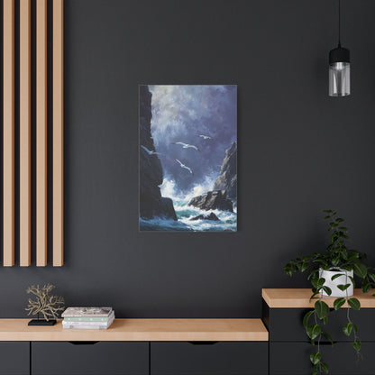 Seagulls Flying Above Crashing Coastal Waves Wall Art & Canvas Print
