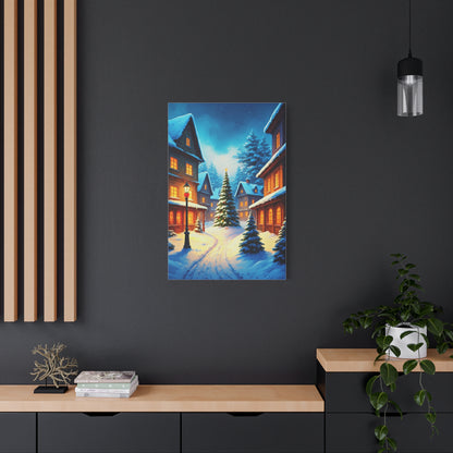 Watercolor Winter Village Christmas Scene Wall Art & Canvas Print
