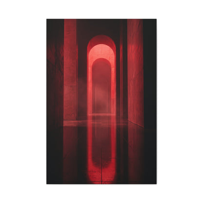 Minimal Crimson Architectural Corridor Wall Art & Canvas Print