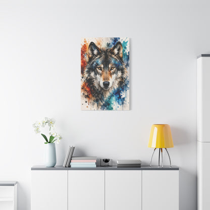 Watercolor Splash Wolf Expression Portrait Wall Art & Canvas Print