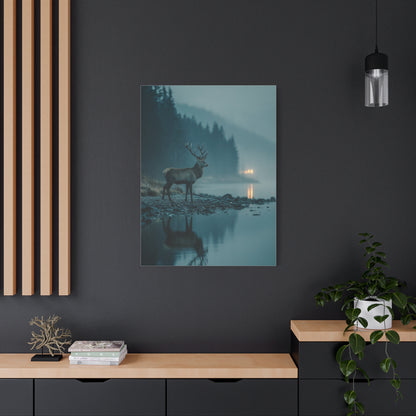 Blue Hour Lakeside Stag Reflection Wall Art & Canvas Print