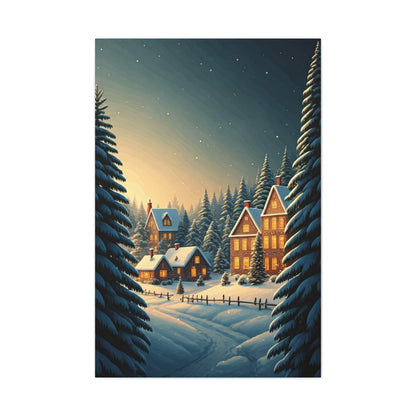 Snowy Christmas Village Under Winter Stars Wall Art & Canvas Print