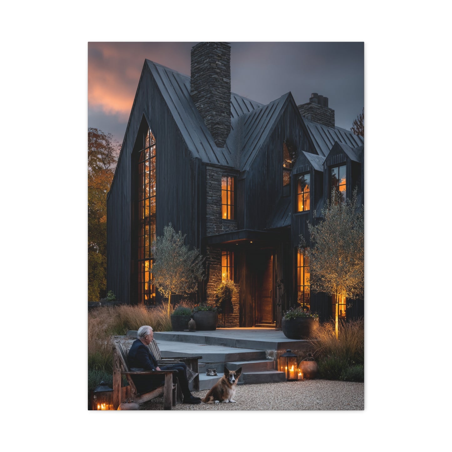 Lavish Black Farmhouse Courtyard Wall Art & Canvas Print