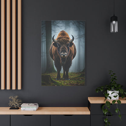 Bison Emerging from Forest Mist Wall Art & Canvas Print