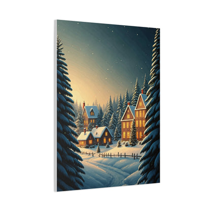 Snowy Christmas Village Under Winter Stars Wall Art & Canvas Print