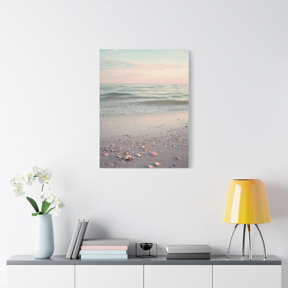 Pastel Sunrise Beach with Seashell Shore Wall Art & Canvas Print