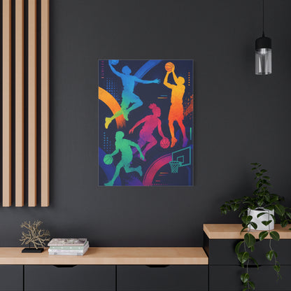 Rainbow Basketball Silhouette Sports Wall Art & Canvas Print