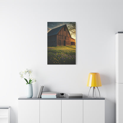 Wildflower Meadow Barn at Sunrise Wall Art & Canvas Prints