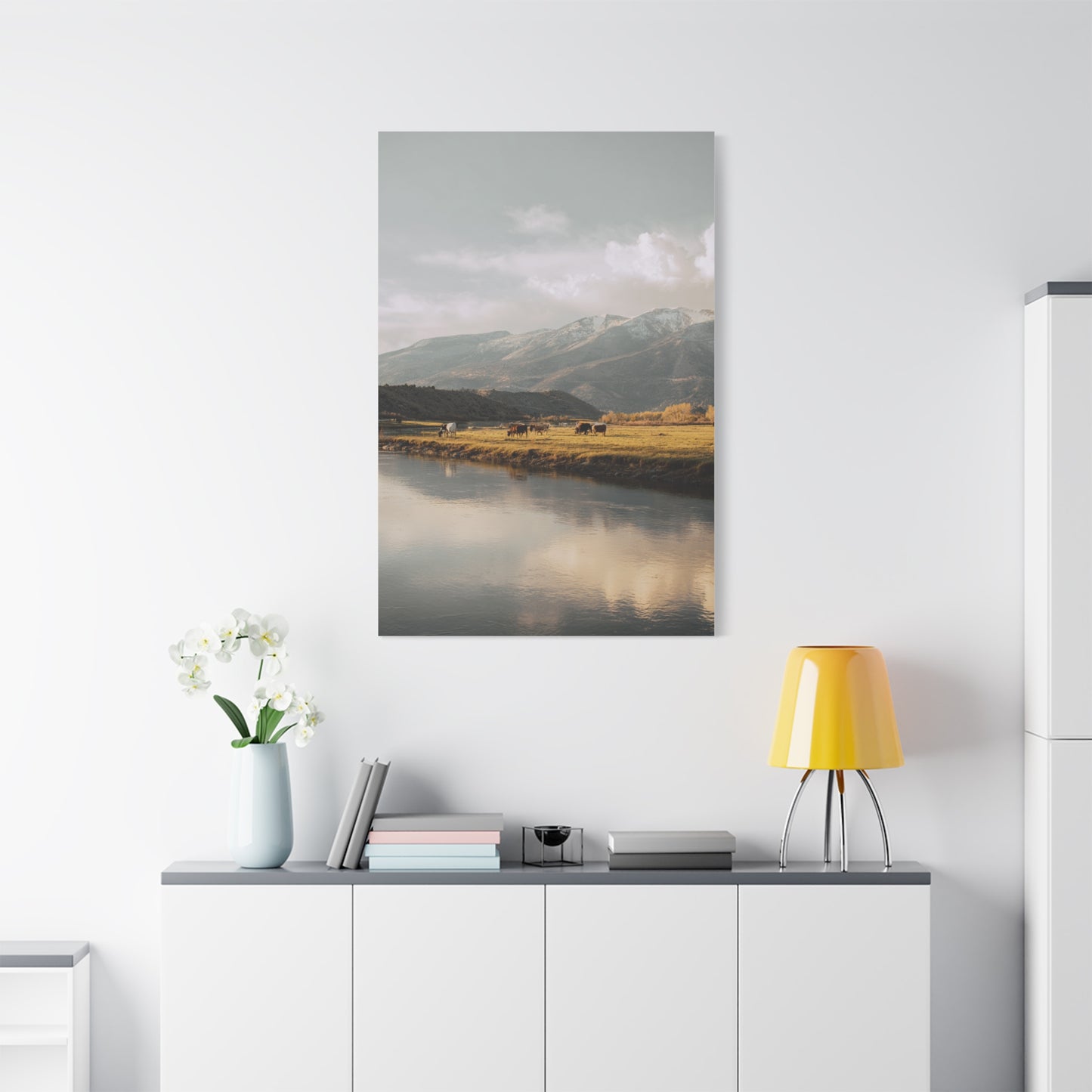 Mountain River Cattle Pasture Wall Art & Canvas Print