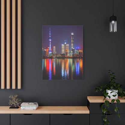 Shanghai Skyline Night Reflections Wall Art & Canvas Print