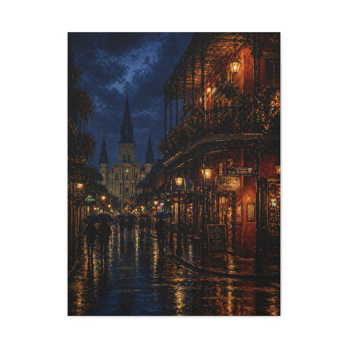 Rainy French Quarter Night Scene Wall Art & Canvas Print
