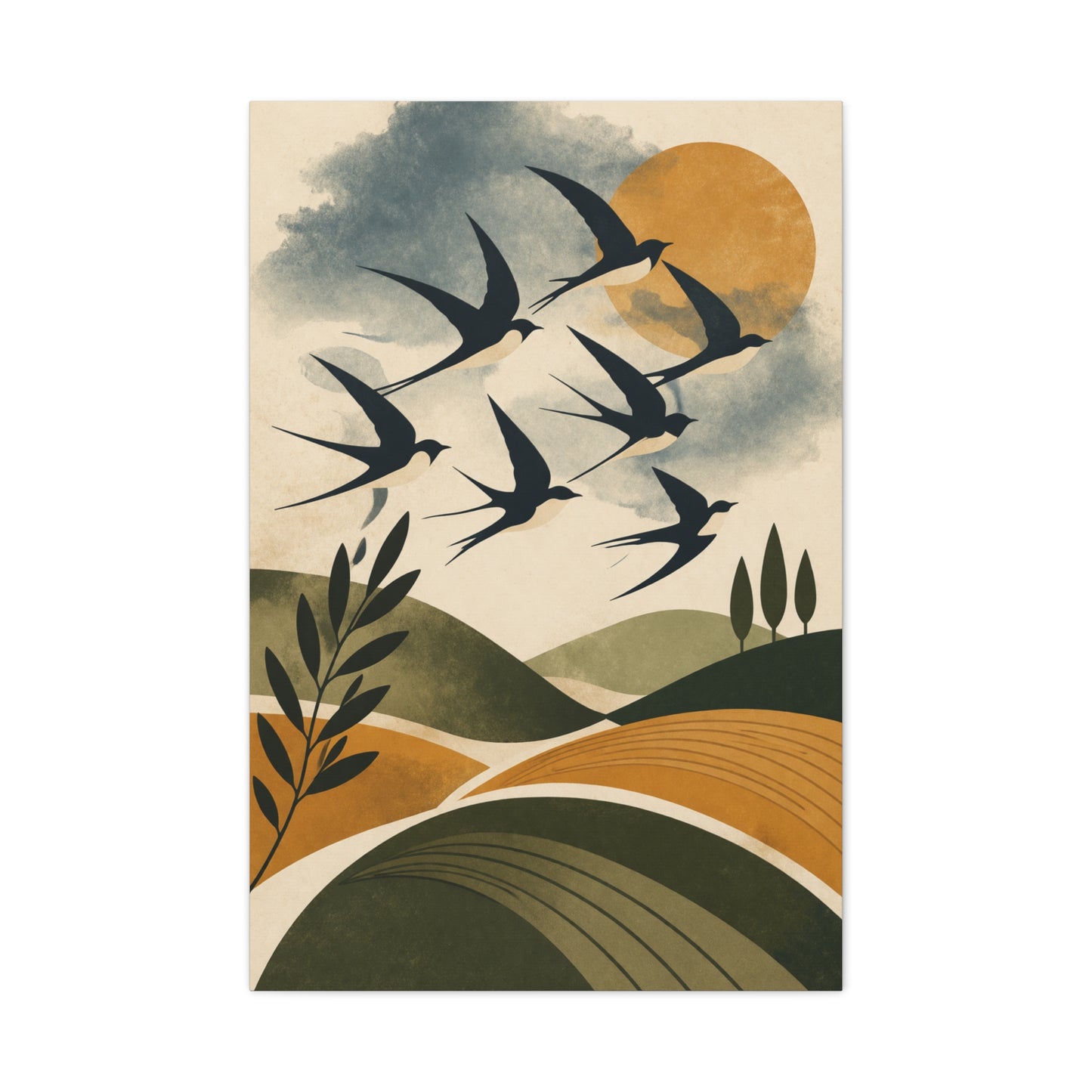 Minimalist Bird Silhouette Landscape Wall Art & Canvas Print
