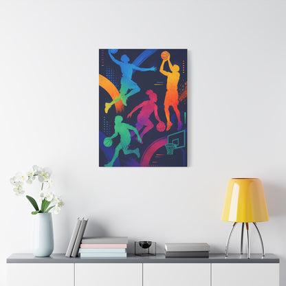 Rainbow Basketball Silhouette Sports Wall Art & Canvas Print