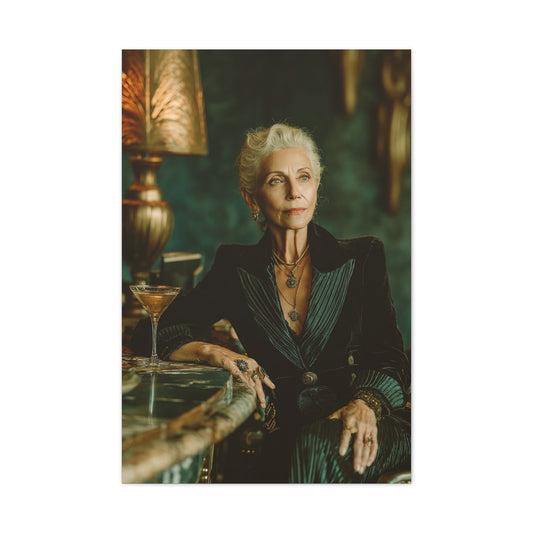 Silver-Haired Woman Martini Portrait Wall Art & Canvas Print