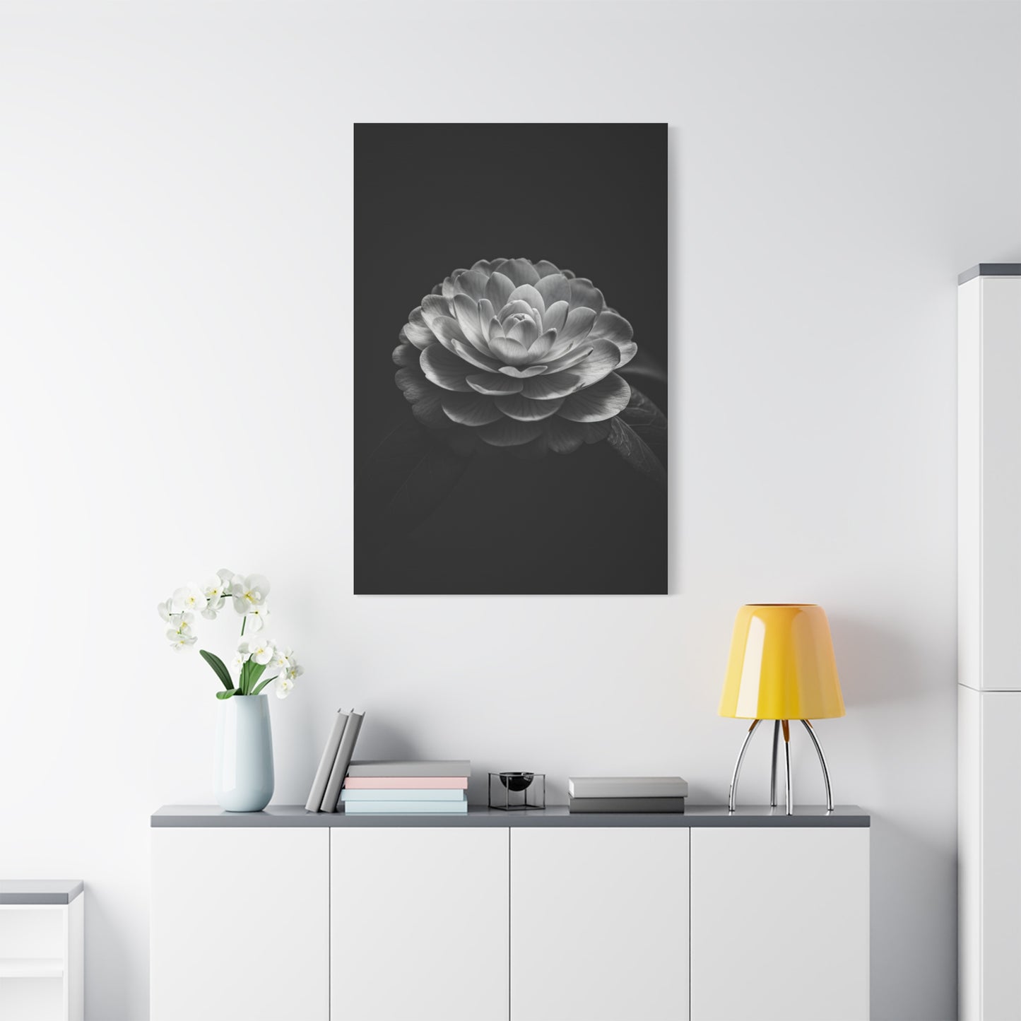 Full Bloom Camellia in Deep Contrast Wall Art & Canvas Prints
