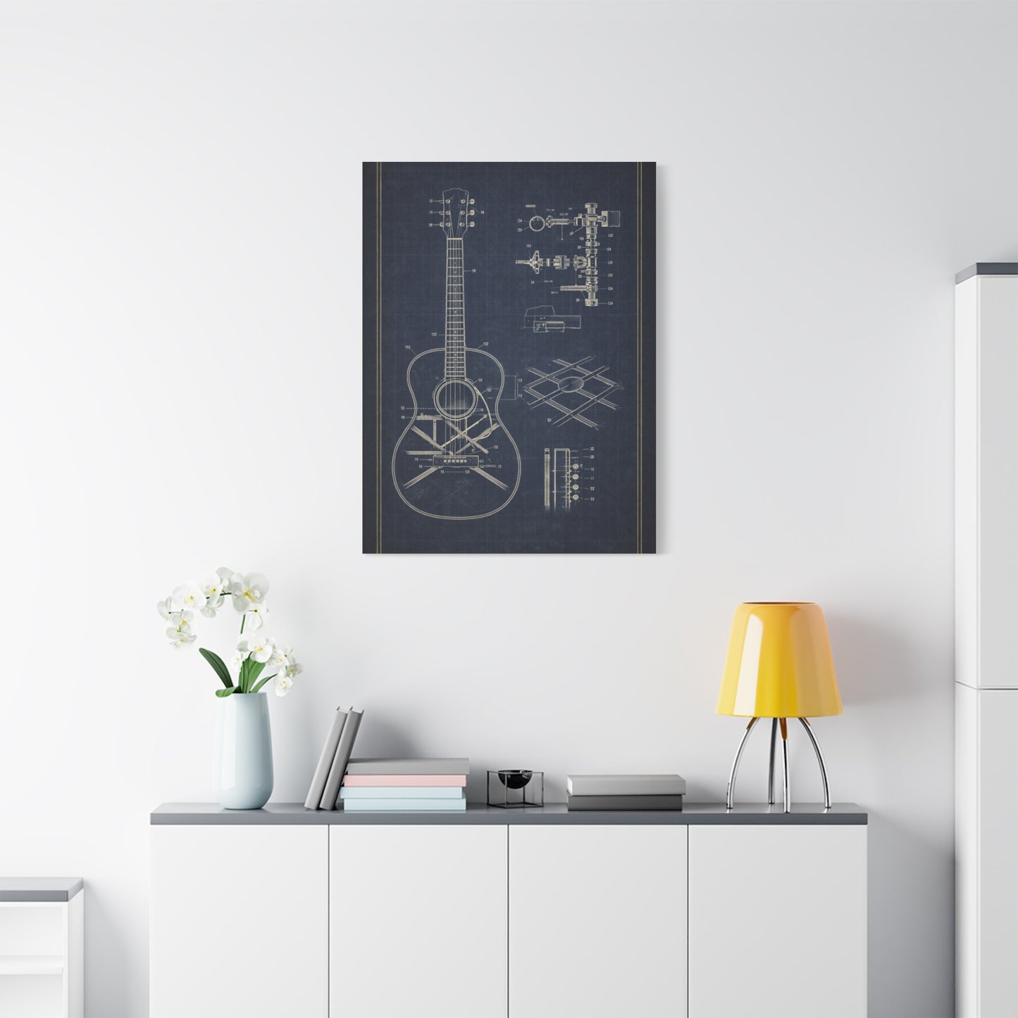 Acoustic Guitar Blueprint Study Wall Art & Canvas Print