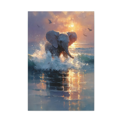Baby Elephant Ocean Splash Wall Art & Canvas Print