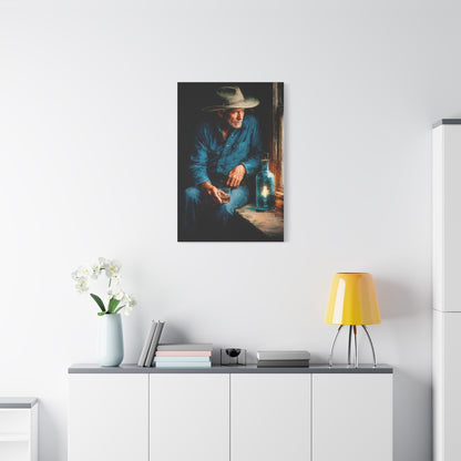 Whiskey Window Cowboy Painting Wall Art & Canvas Print