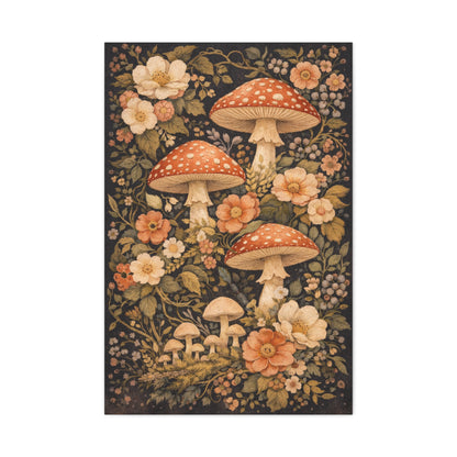 Floral Mushroom Collage Tapestry Aesthetic Wall Art & Canvas Print