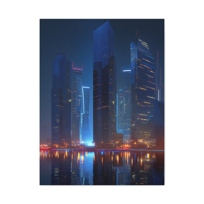 Futuristic Neon City Skyline Night Wall Art & Canvas Print