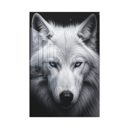White Wolf Blue Eyes Monochrome Portrait Wall Art & Canvas Print