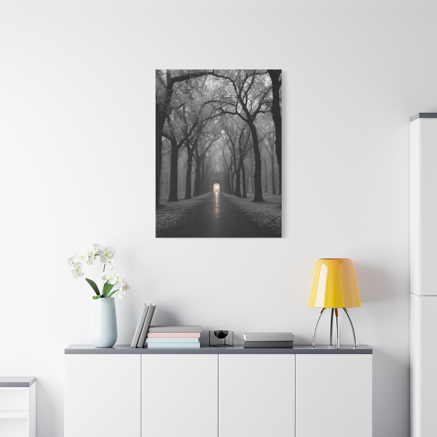 Misty Tree Avenue Monochrome Wall Art & Canvas Print
