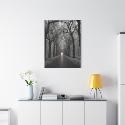 Misty Tree Avenue Monochrome Wall Art & Canvas Print