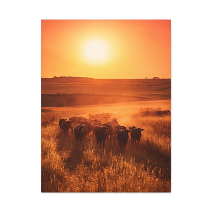 Golden Sunset Cattle Trail Wall Art & Canvas Print