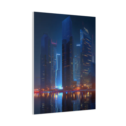 Futuristic Neon City Skyline Night Wall Art & Canvas Print