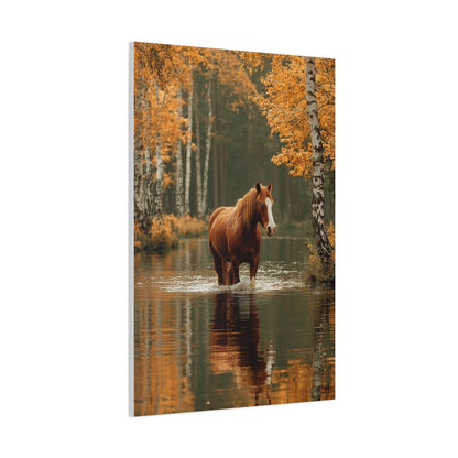 Autumn River Horse Reflection Wall Art & Canvas Print