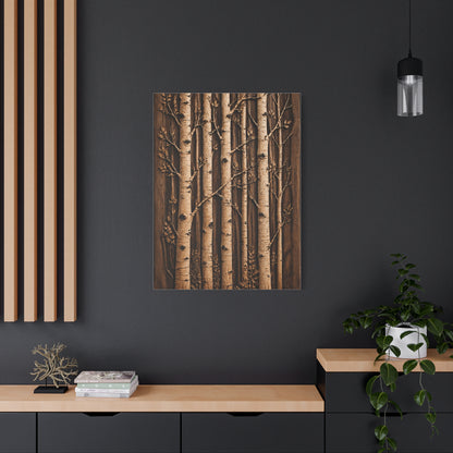 Carved Birch Wood Panel Relief Trees Wall Art & Canvas Print