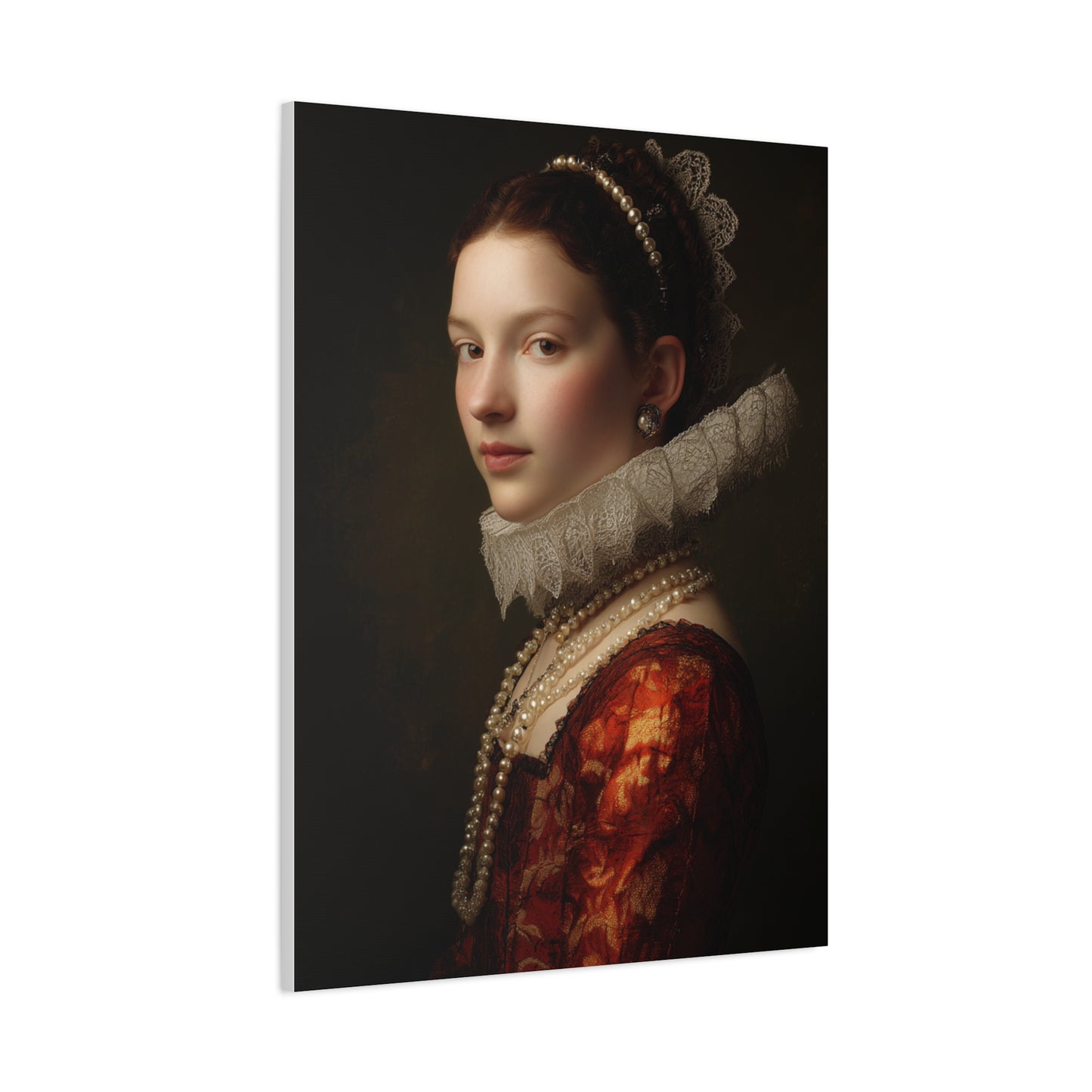 Baroque Noblewoman With Pearls Classical Portrait Wall Art & Canvas Print