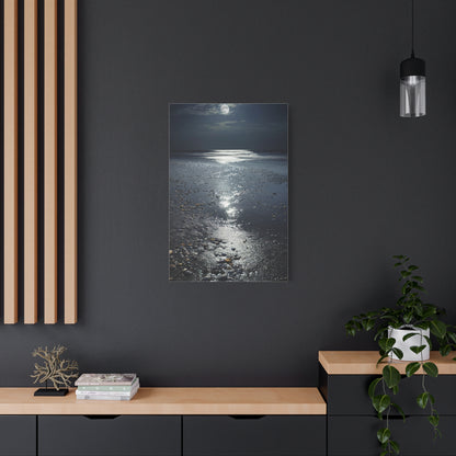 Moonlit Beach Reflections with Scattered Seashells Wall Art & Canvas Print
