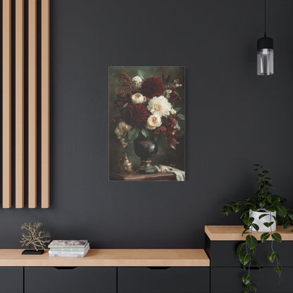 Burgundy Dahlia Floral Still Life Wall Art & Canvas Print