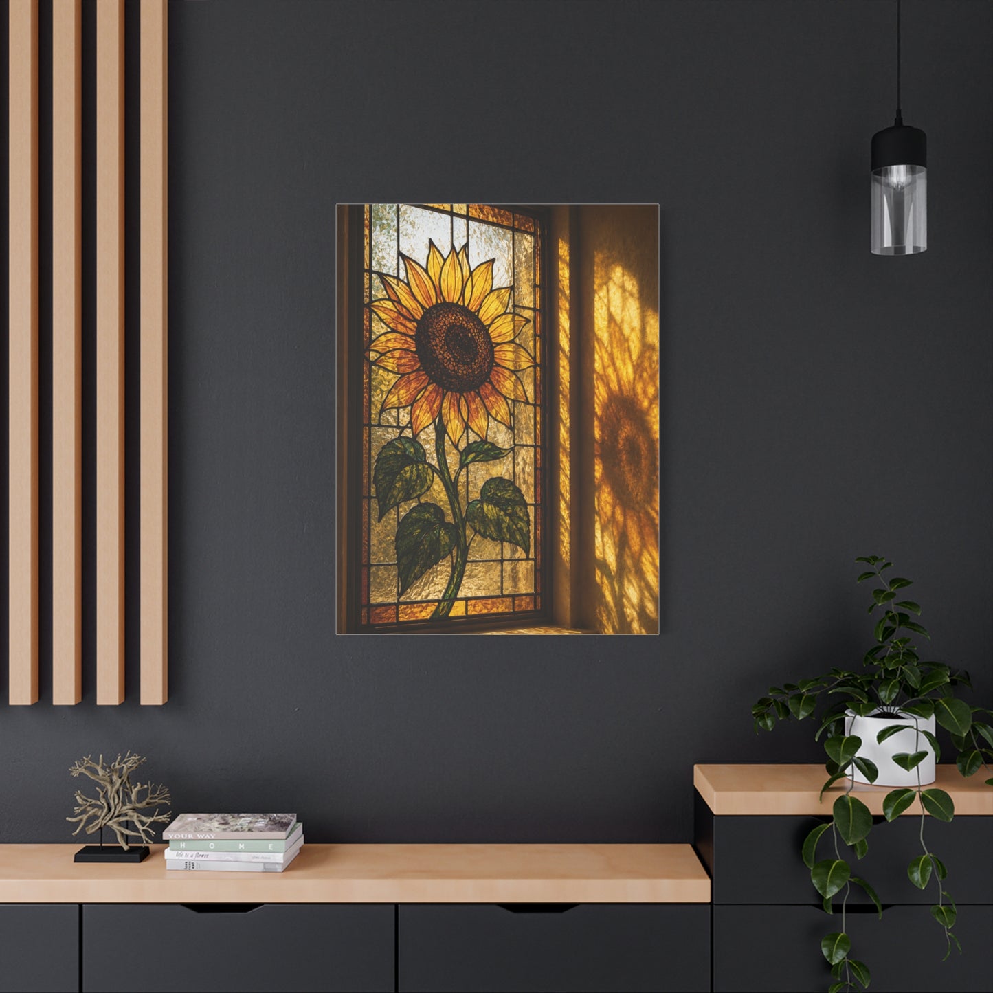Golden Light Stained Glass Sunflower Wall Art & Canvas Print