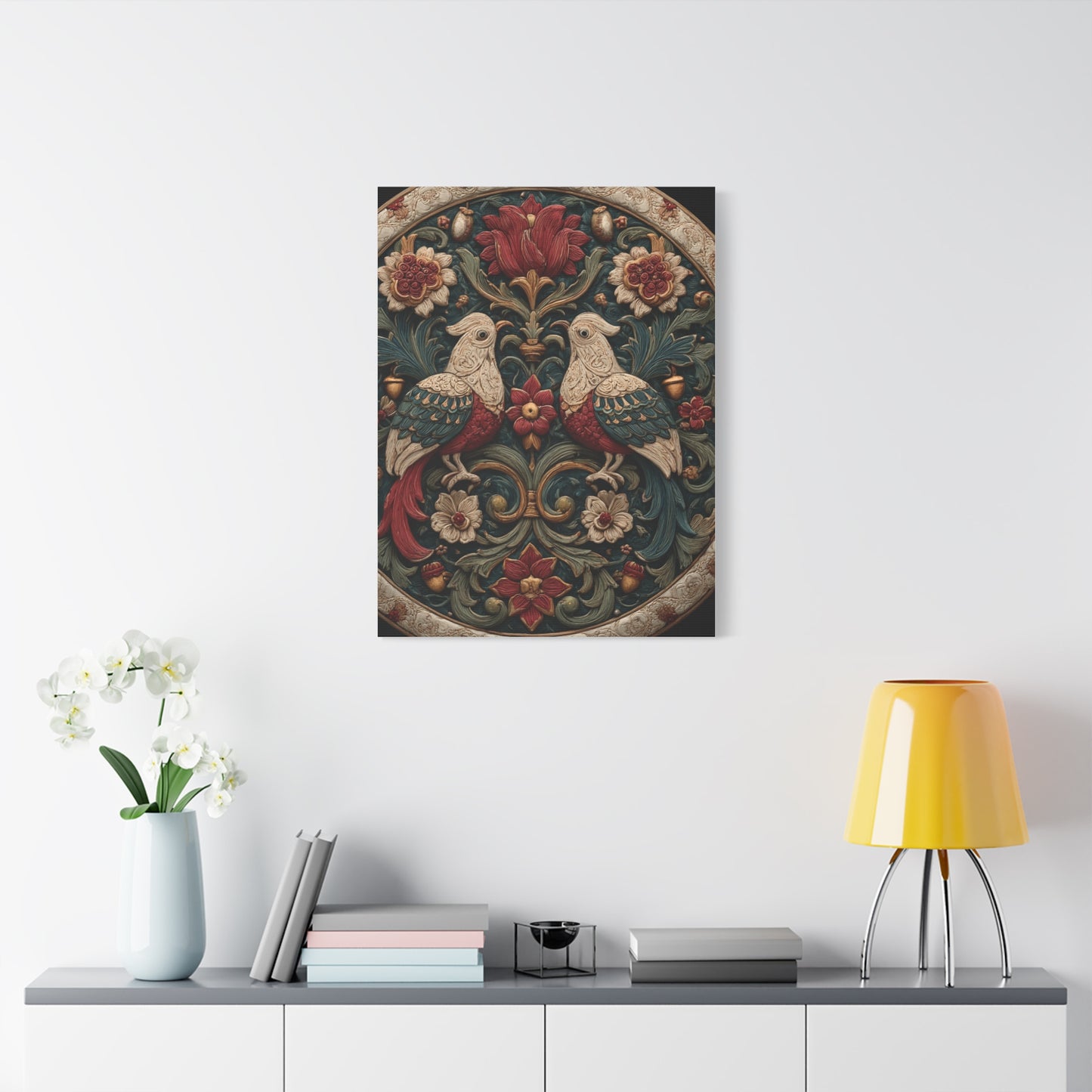 Ornamental Folk Bird Mandala Wall Art & Canvas Print