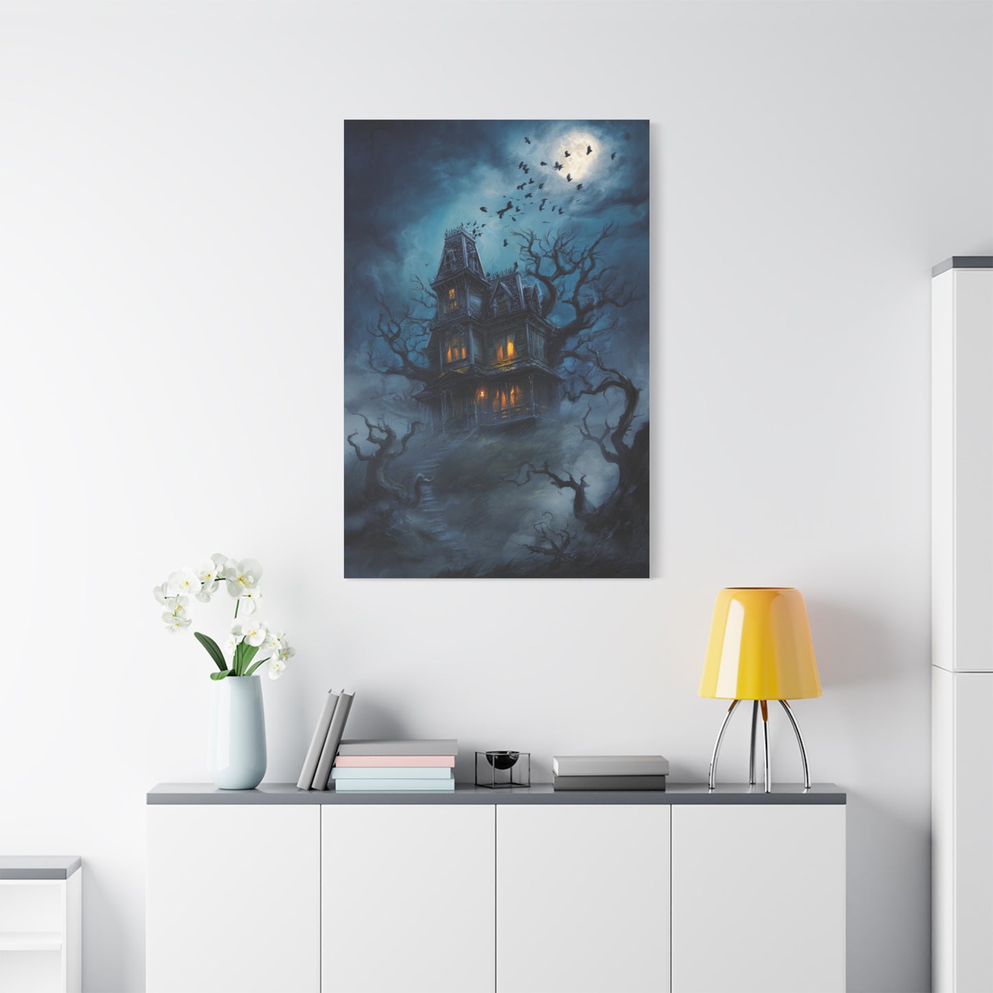 Haunted Victorian House Under the Full Moon Wall Art & Canvas Print