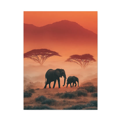 Mother and Calf Savanna Sunrise Wall Art & Canvas Print
