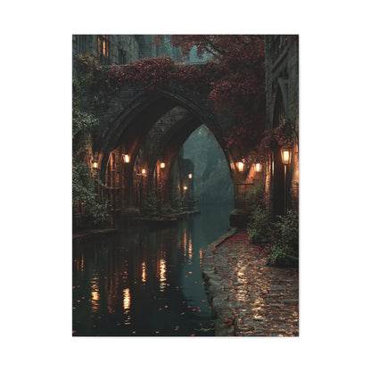 Gothic Autumn Canal Bridge Wall Art & Canvas Print