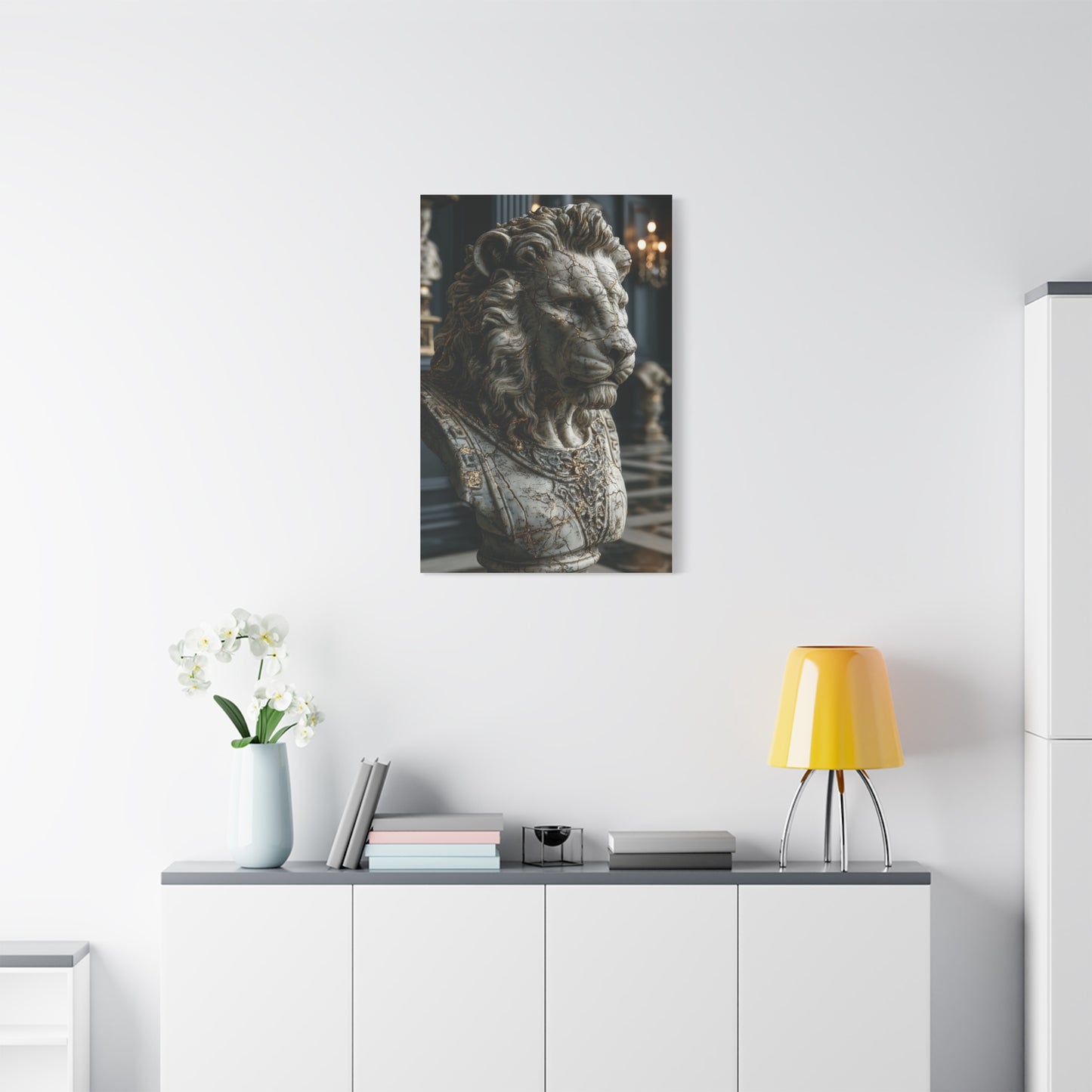 Marble Lion Bust Royal Sculpture Wall Art & Canvas Print
