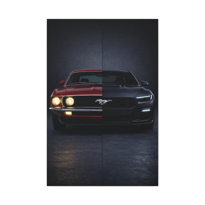 Ford Mustang Evolution Split 1969 vs Dark Horse Wall Art & Canvas Prints