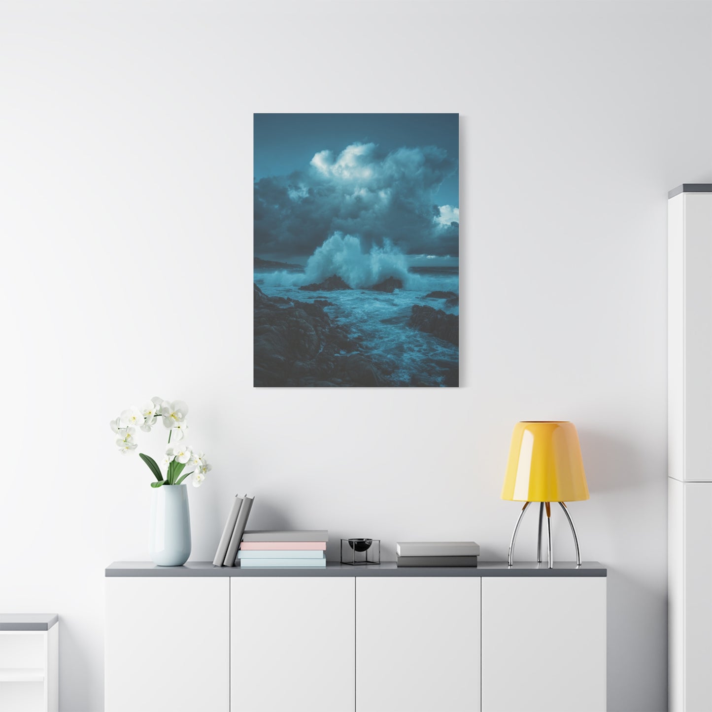 Storm Waves Crashing Against Rugged Coastal Rocks Wall Art & Canvas Print